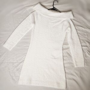 NWT H&M Off-Shoulder Fluffy Sweater Dress - White